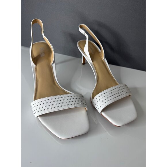 NIB MICHAEL Michael Kors Mila Leather Sandals Heels Size 10 Optic White - Picture 3 of 6